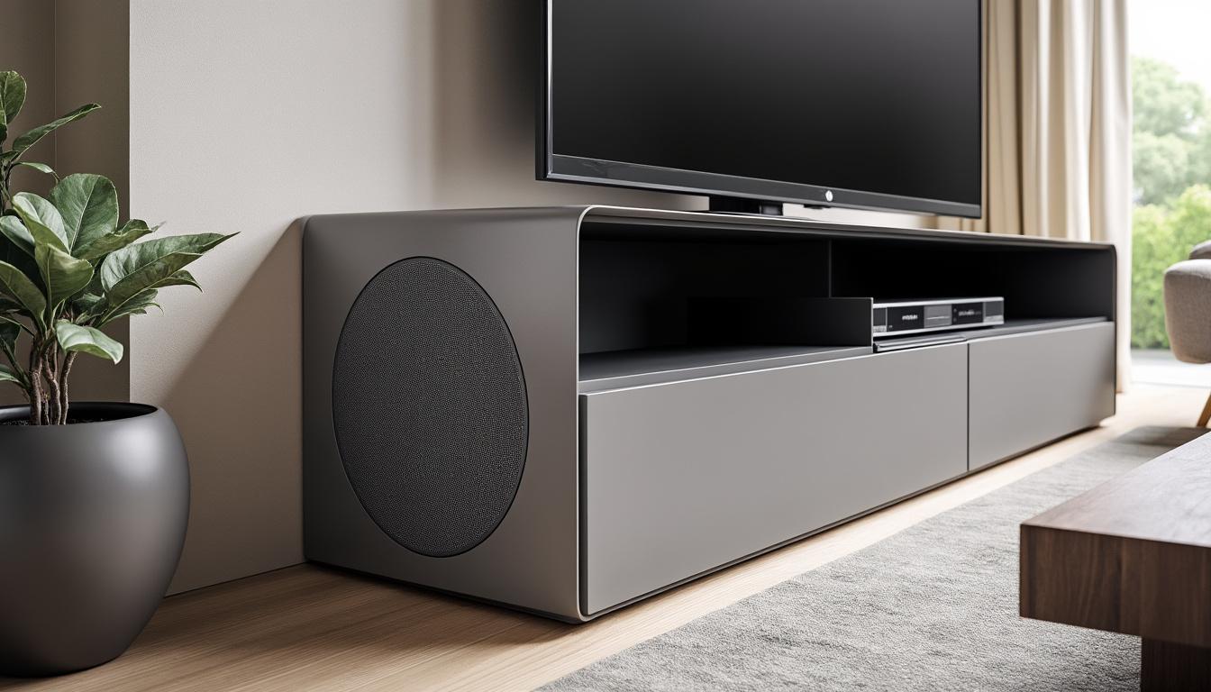 découvrez le meuble tv avec enceinte intégrée chez leclerc ! alliez design moderne et qualité sonore exceptionnelle pour une expérience de divertissement inégalée dans votre salon. transformez votre espace avec ce mobilier astucieux alliant esthétique et technologie.