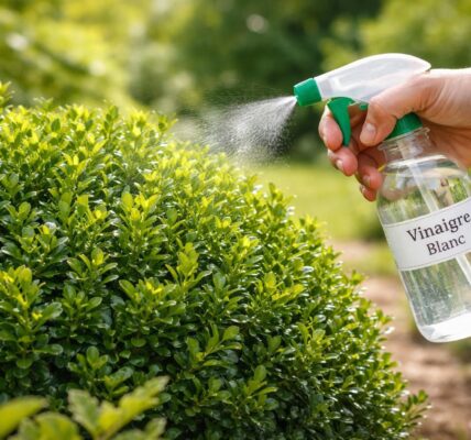 protégez vos buis des dégâts causés par la pyrale en utilisant un traitement naturel et efficace à base de vinaigre blanc, une solution de grand-mère facile à appliquer.