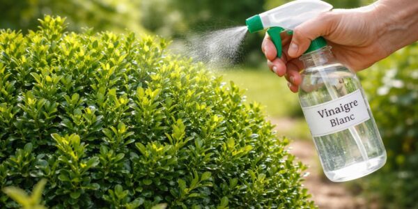 protégez vos buis des dégâts causés par la pyrale en utilisant un traitement naturel et efficace à base de vinaigre blanc, une solution de grand-mère facile à appliquer.