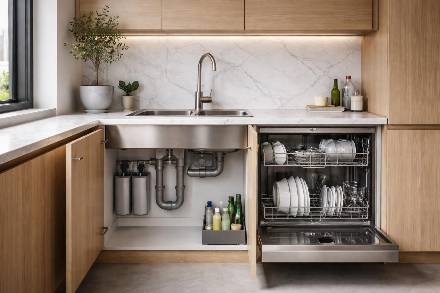 découvrez comment optimiser l'évacuation de votre évier et lave-vaisselle couplé pour gagner de l'espace dans votre cuisine tout en assurant une installation efficace et pratique.