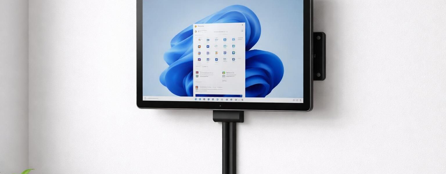 découvrez comment fixer facilement votre tablette windows au mur avec un support vesa adapté et un système de passage de câbles pour un espace de travail organisé et esthétique.