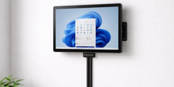 découvrez comment fixer facilement votre tablette windows au mur avec un support vesa adapté et un système de passage de câbles pour un espace de travail organisé et esthétique.