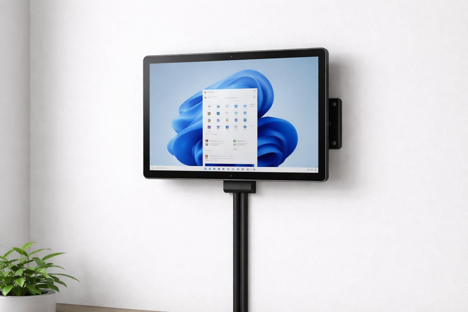 découvrez comment fixer facilement votre tablette windows au mur avec un support vesa adapté et un système de passage de câbles pour un espace de travail organisé et esthétique.