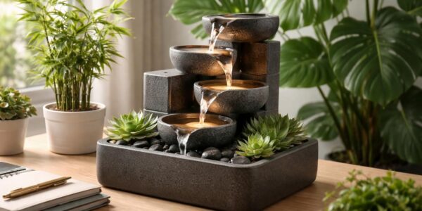 apportez une ambiance zen et apaisante à votre bureau avec notre fontaine d'intérieur combinée à une plante. idéale pour favoriser la concentration et réduire le stress.