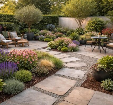 découvrez comment transformer votre espace extérieur avec une photo inspirante d'un jardin sans pelouse, pour un aménagement moderne et facile à entretenir.