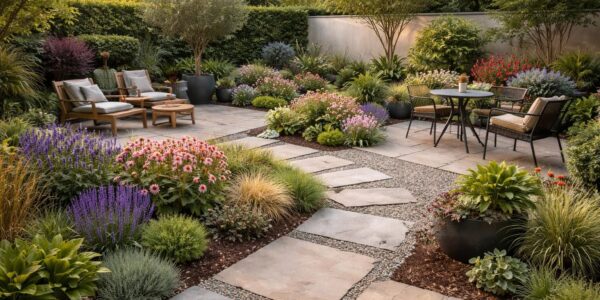 découvrez comment transformer votre espace extérieur avec une photo inspirante d'un jardin sans pelouse, pour un aménagement moderne et facile à entretenir.