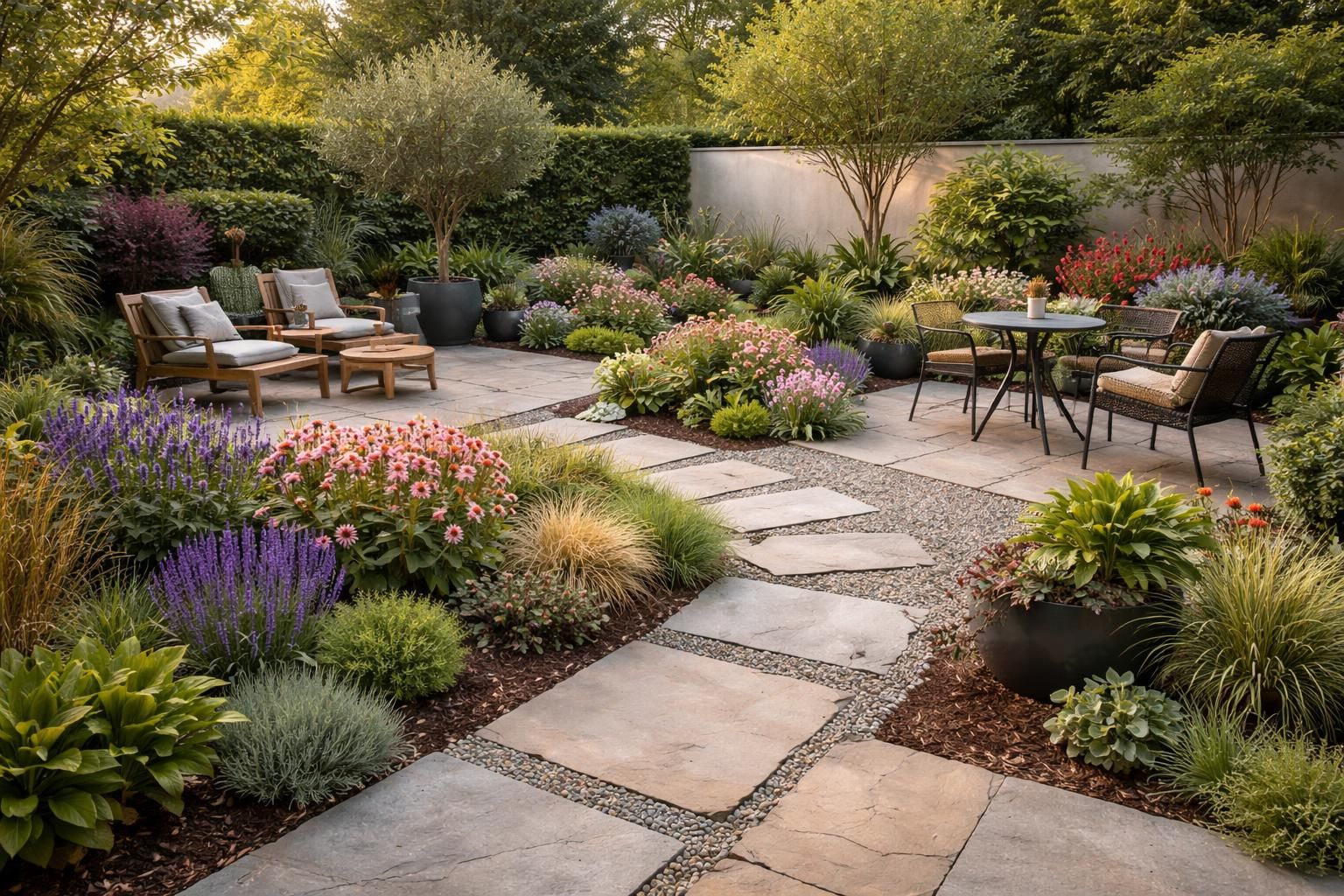 découvrez comment transformer votre espace extérieur avec une photo inspirante d'un jardin sans pelouse, pour un aménagement moderne et facile à entretenir.